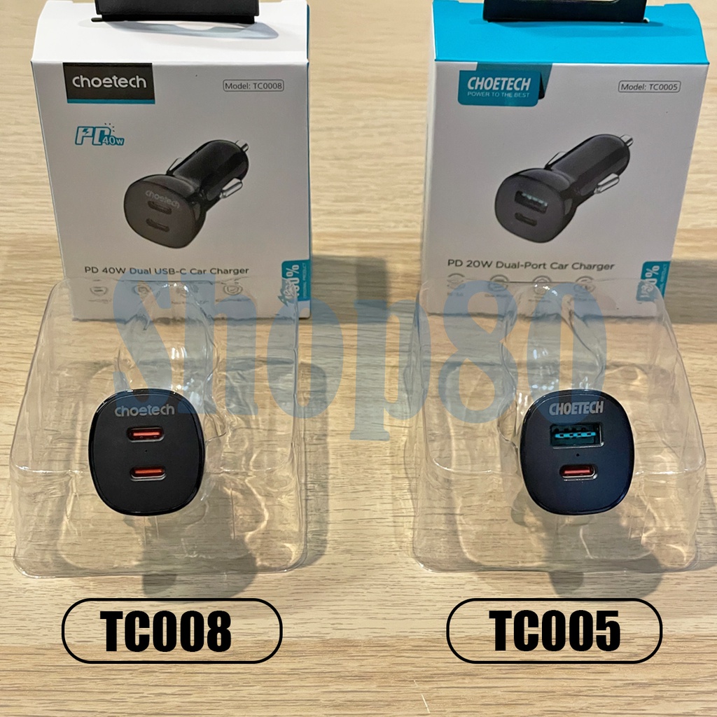 Choetech Car Charger Type C 20W USB 18W Fast Charging Mobil PD QC 3.0 Dual Type C USB 40W / 38W