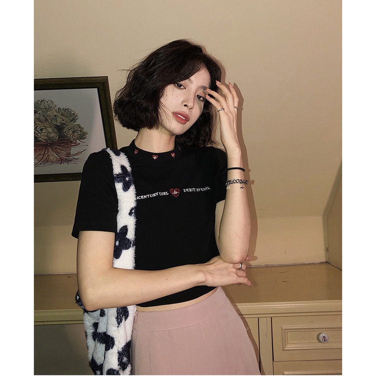 GirlWish Fashion Korean Sexy Crop Top Round Neck Kaos Sexy Crop Wanita 1327