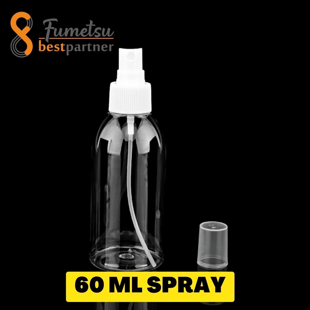 Botol Plastik Refiil Pet 60ML Spray Bening Kemasan Tutup Spray