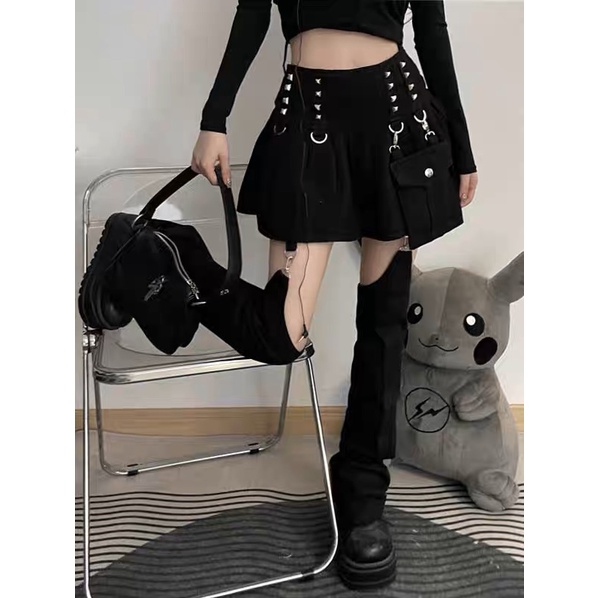 Women's Gothic Punk High Waist Fold Up Mini Skirt with Straight Pants (S/M/L) 8744