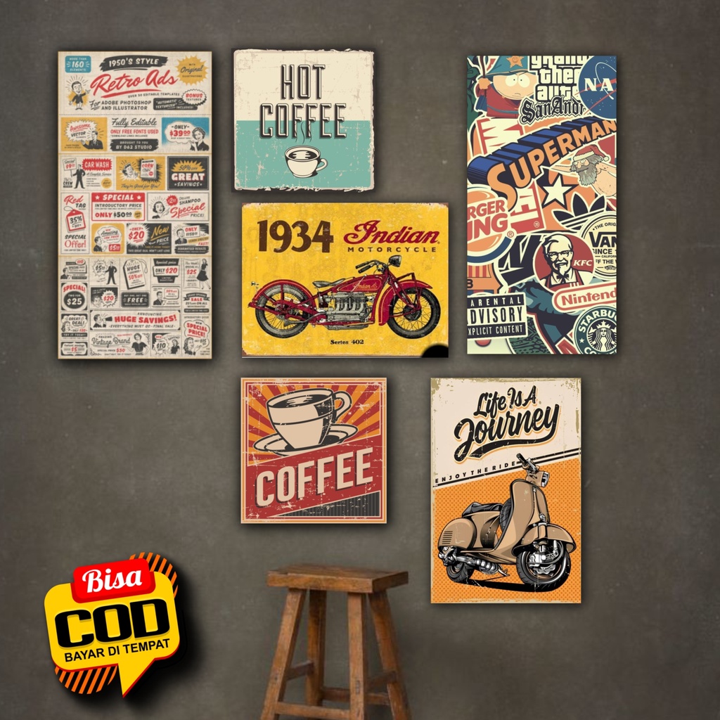 hiasan dinding poster kayu VINTAGE pajangan dinding hiasan kamar cowok hiasan dinding kamar cowok hi