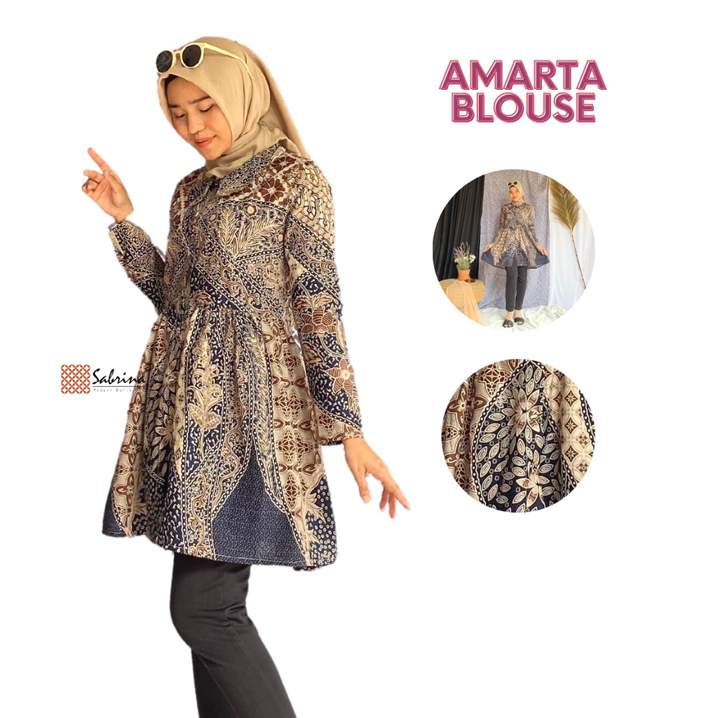 AMARTA BLOUSE Kemeja Atasan Batik Kerja Kantor Kondangan Wanita Kekinian Katun Modis Busui