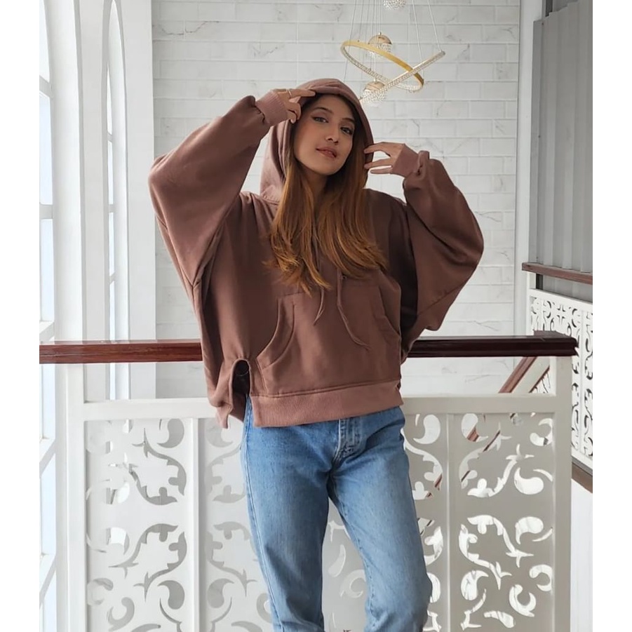 Sweater Hoodie Batwing Oversize Slit Hoodie | Sweater Wanita Bigsize | Sweater Hoodie Korean Style