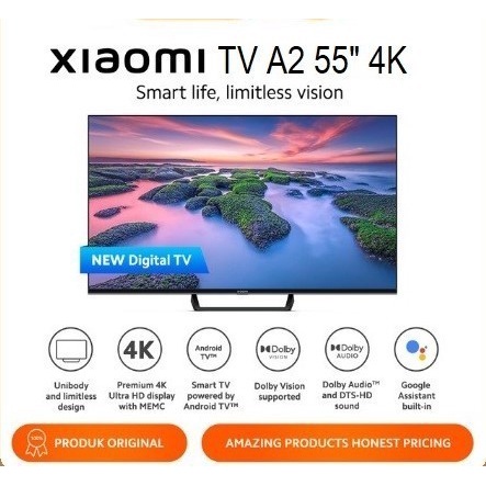 Xiaomi 55 Inch TV A2 4K UHD Digital TV -Android TV -Garansi Resmi 55A2