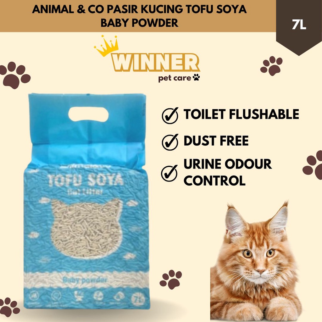 Animal &amp; Co Cat Litter Pasir Kucing Tofu Soya Baby Powder 7 Liter