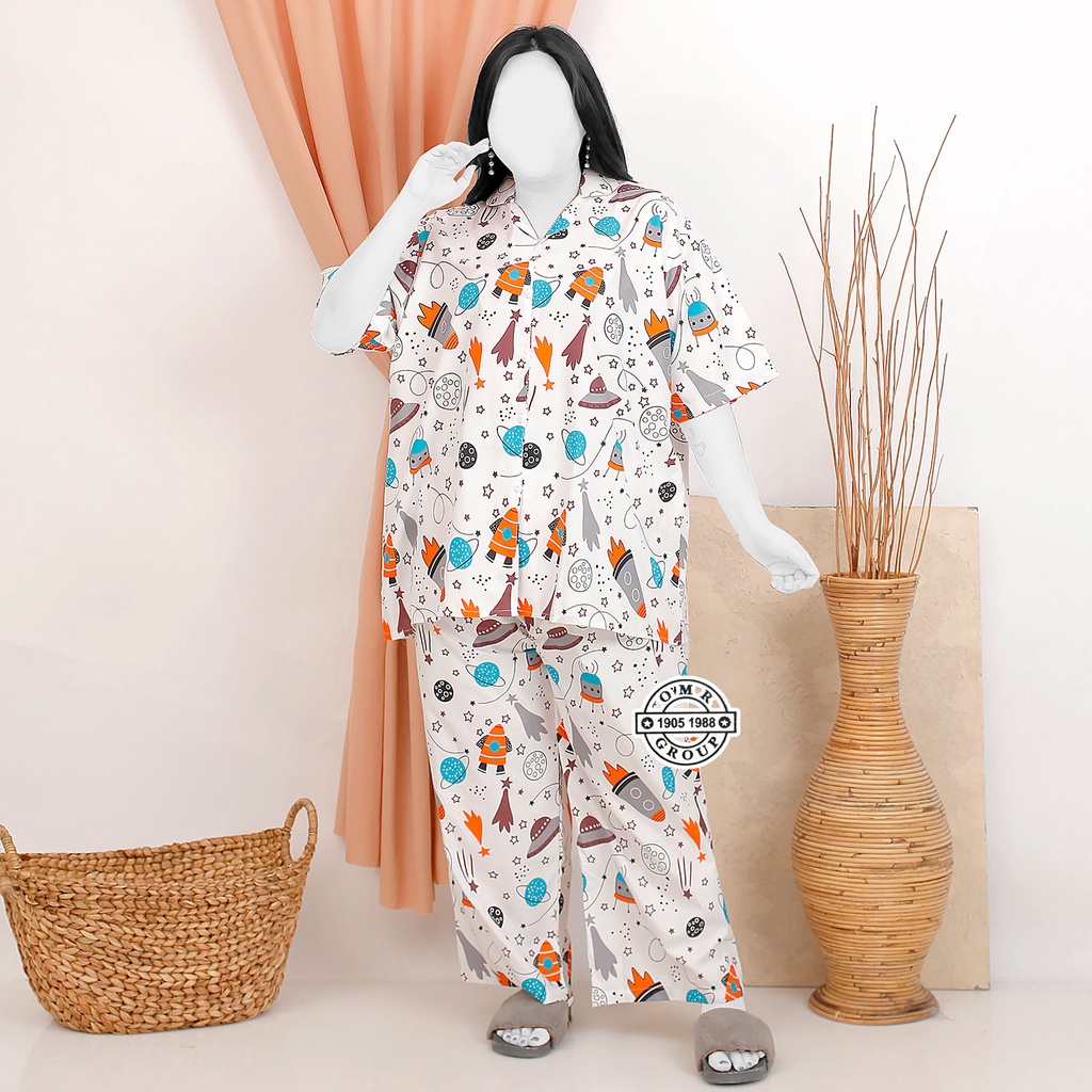 MURAH BIGSIZE | Ukuran Real XXL 5L LD 120 140 Fit BB 60-100KG Jumbo Pajamas Oneset Setelan Piyama Celana Panjang Motif Kartun Bahan Katun Polymicro Lengan Pendek Daily Wear