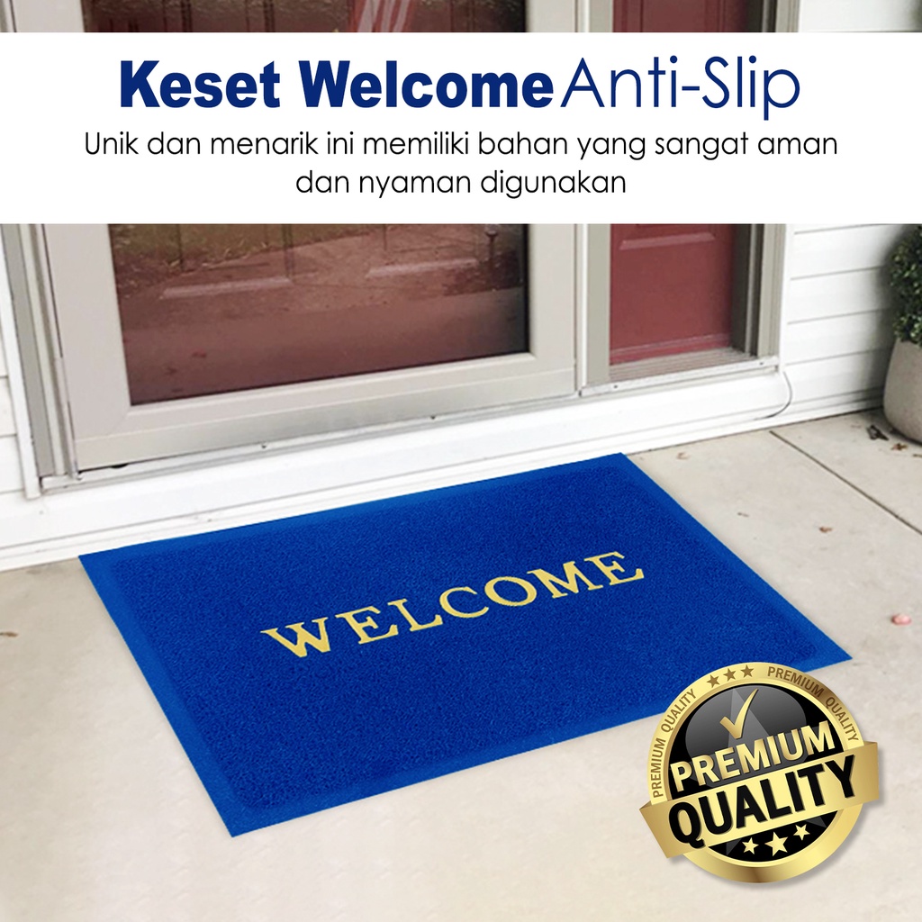 Keset Persegi Panjang Ukuran 60cm x 40cm Keset Kaki PVC Anti Slip Model Mie Bihun Welcome Kualitas Premium D4A1