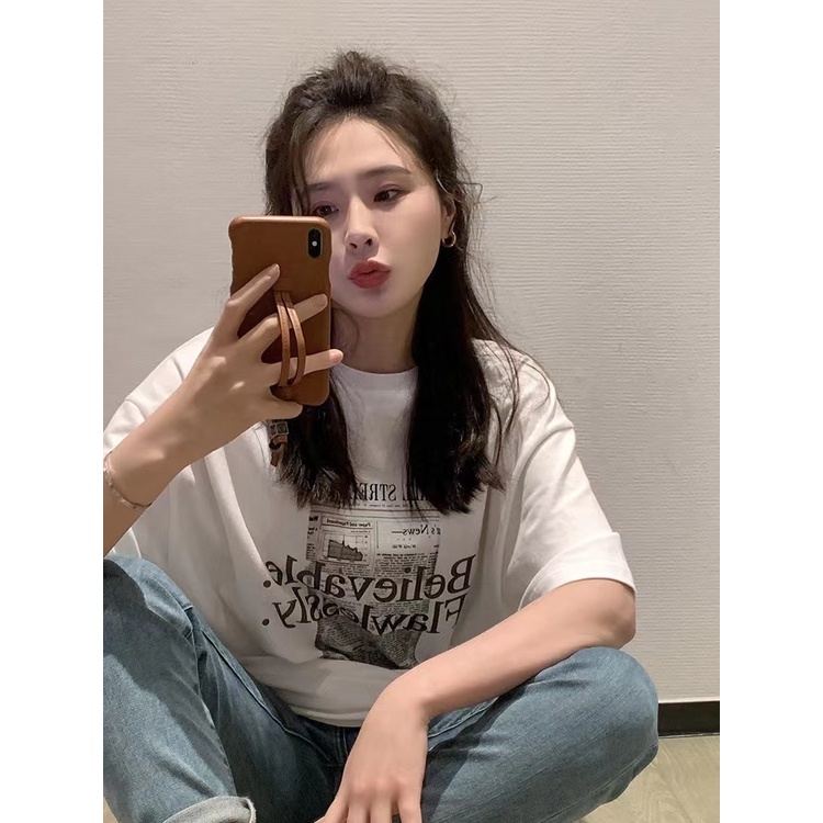 t-shirt Korean style Letter lengan pendek kaos oversize wanita