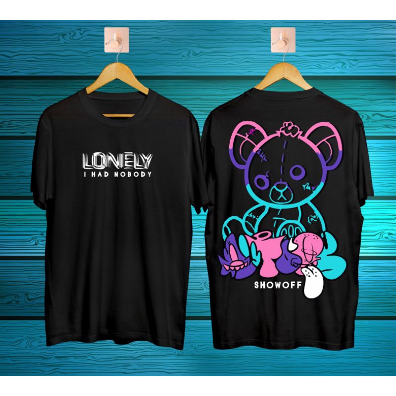 Baju Kaos Boneka Beruang Tedy Lonely / Kaos Bear Hitam / Baju Kaos Distro Pria Beruang / Kaos Beruan