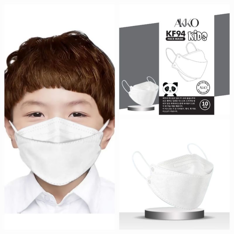 MASKER KF94 ANAK AKKO 4PLY WARNA PUTIH ISI 10PCS MASKER ANAK SEKOLAH