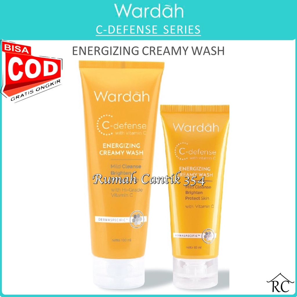 COD - Wardah C-Defense Energizing Creamy Wash - Pembersih Wajah dengan HiGrade Vitamin C dan Menjaga Kelembaban - RUMAH CANTIK 354