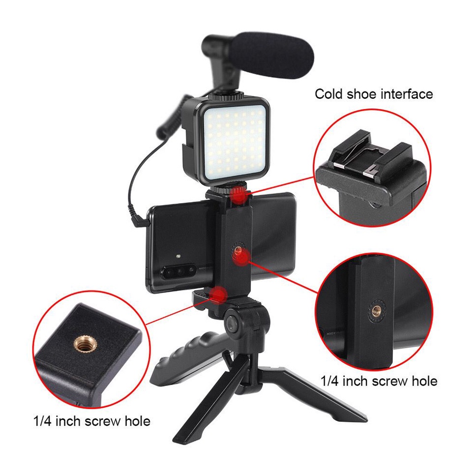 5in1 Vlogging KIT Paket Vlog AY49 LED Light Tripod Phone Holder Microphone Remote Shutter