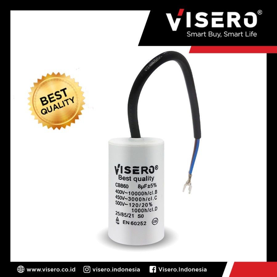 Capacitor/Kapasitor Pompa Bulat Kabel 8UF / 10Uf Tanpa Dus Visero