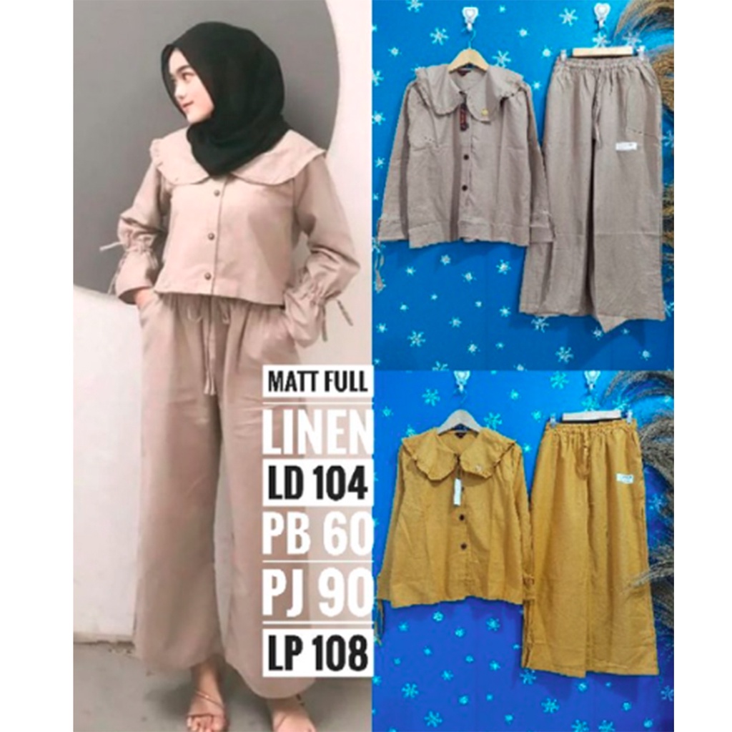 One Set Setelan Celana Kulot Crop Katun Adela Set Kulot Linen Premium  kemeja Stelan Atasan dan Bawahan Wanita terbaru  By Nasywa