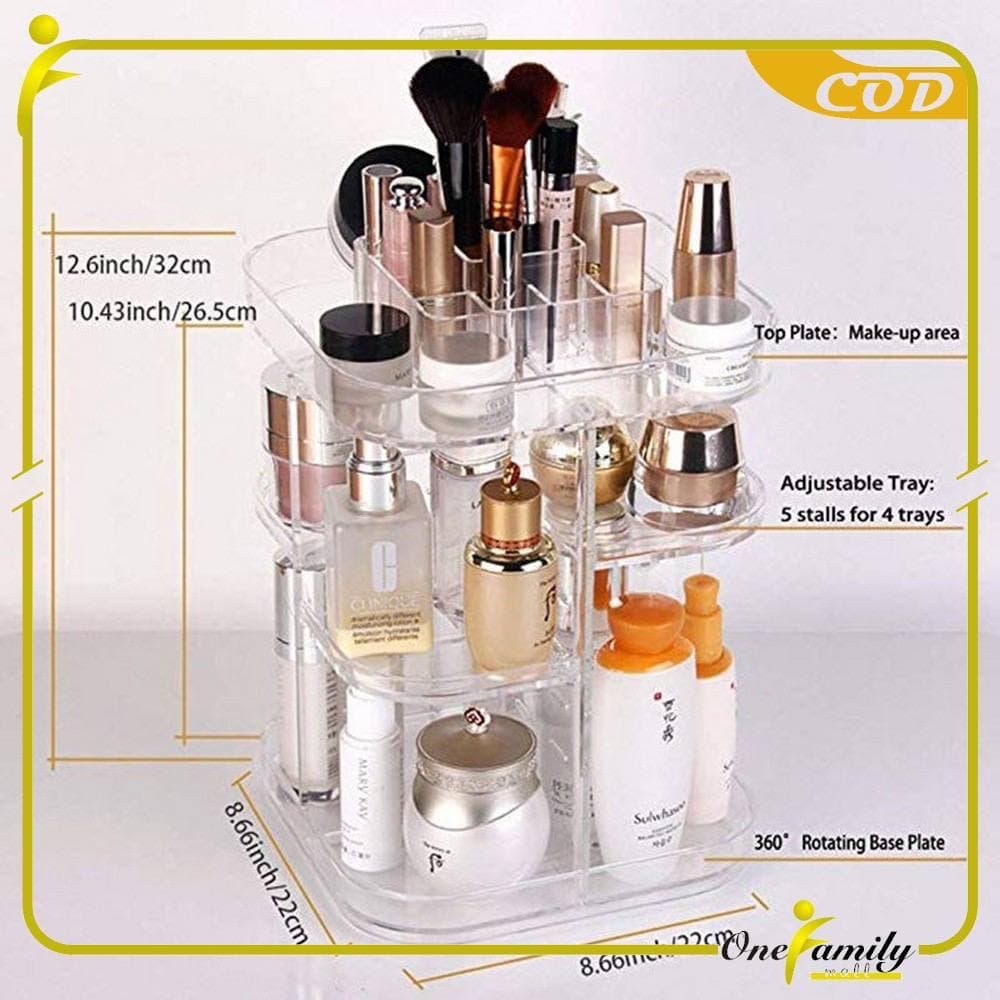 TGM - Rak Kosmetik Acrylic Putar 360 Derajat Diamond / Polos Rak Make Up Organizer Makeup / Rak Kosmetik Akrilik Diamond Putar 4 Susun