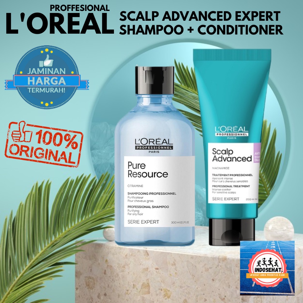 LOREAL Serie Expert Pure Resource Shampoo Scalp Advanced Intense Soother Conditioner - Perawatan Kulit Kepala Berminyak Sensitif