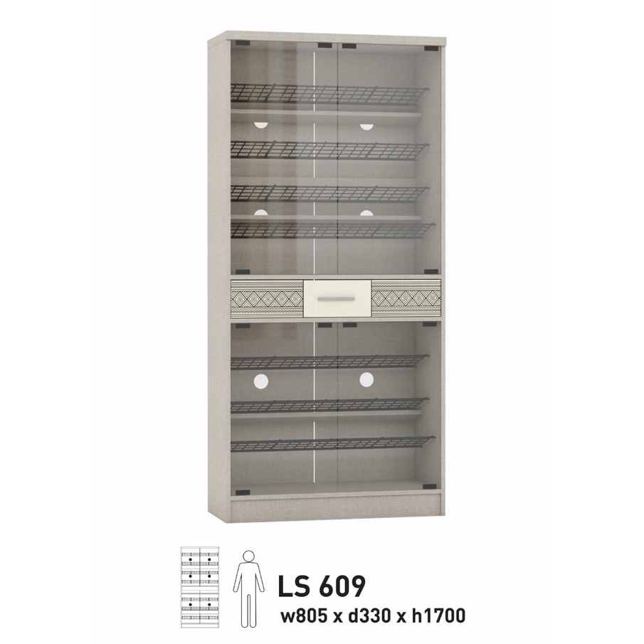 Lemari Sepatu Kaca Rak Sepatu 2 Tingkat "Harmony" LS 609 Abu-Abu