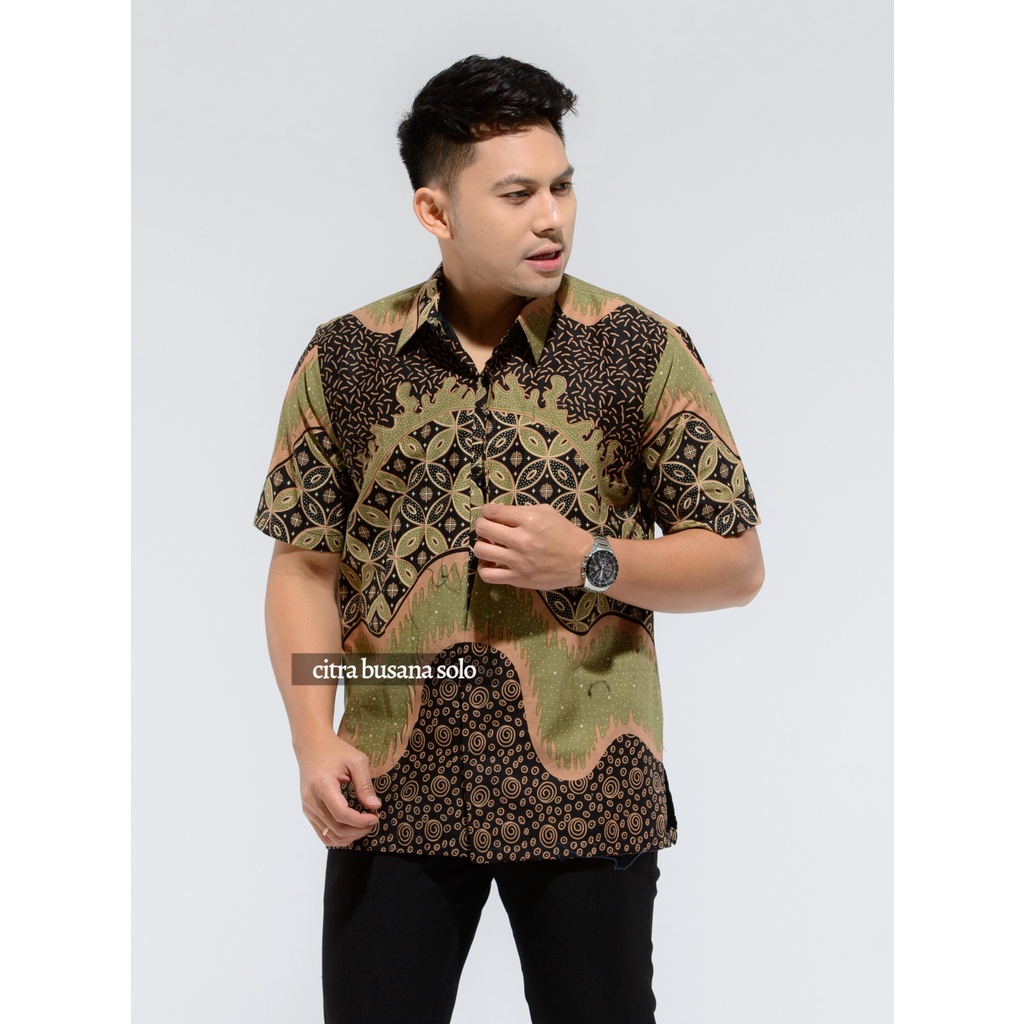 KAWUNG JAYA PENDEK Kemeja Batik Pria Full Furing Bahan Katun Primisima