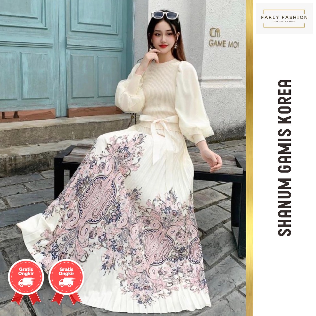 Shanum Gamis Vintage Korean Style Dress Mewah Wanita Pakaian Muslim Perempuan By Farly Fashion Hijab