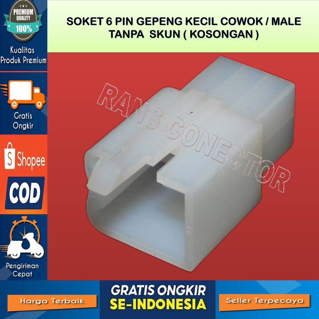 SOKET 6 PIN MALE SOKET KABEL 6 PIN MALE SOKET 6 PIN GEPENG KECIL - BAHAN NILON TAHAN PANAS