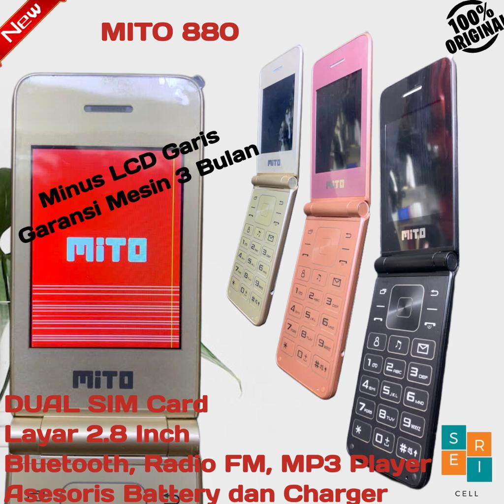 MITO Flip Lipat 880 Minus LCD BERGARIS Dual SIM Bergaransi FM Radio Bluetooth Senter + Tambahan SD C