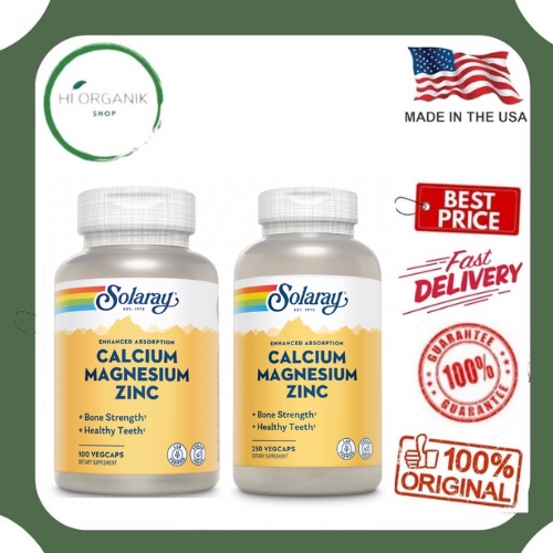 Solaray Calcium Magnesium Zinc 250 VegCaps ; Solaray Calcium Magnesium Zinc 100 Veg Caps - ORI USA