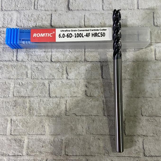 Endmill 6x100 mm long carbide HRC50 merk ROMTIC  6 x 100 mm