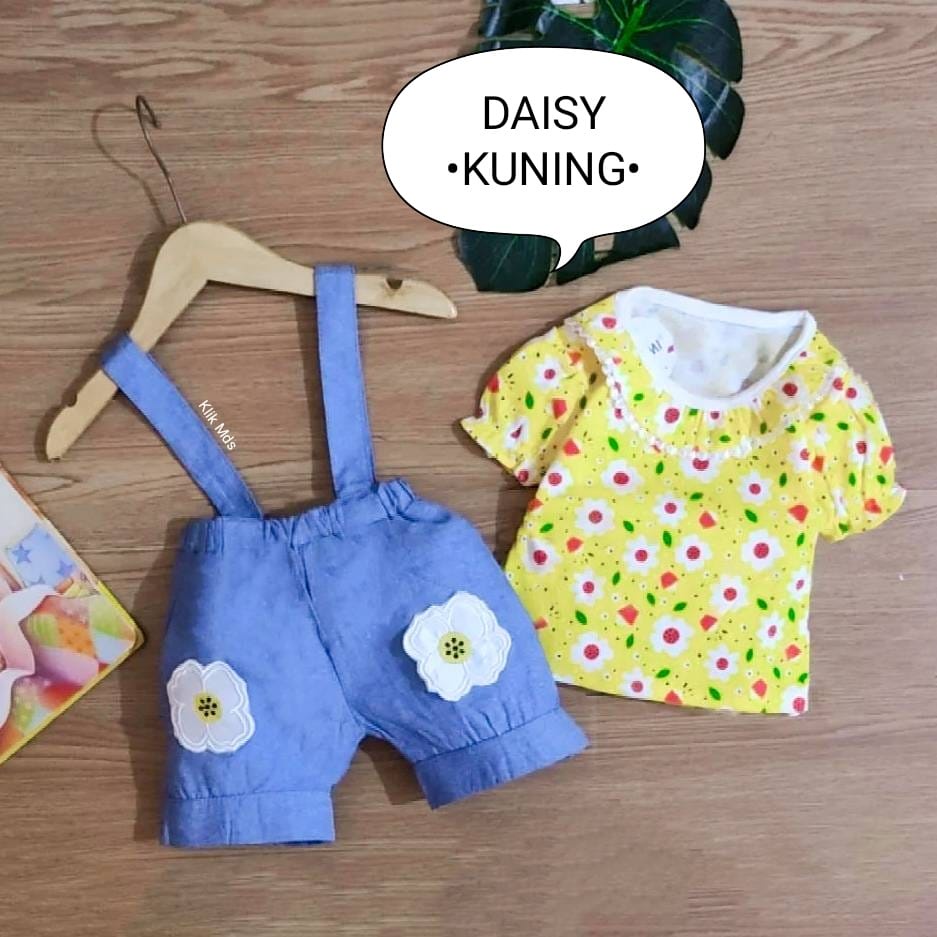 Overall Baju Anak Perempuan / Baju Kodok Bayi Cewek Bahan Kaos Motif Daisy Bunga Estimasi Usia 0-9 Bulan