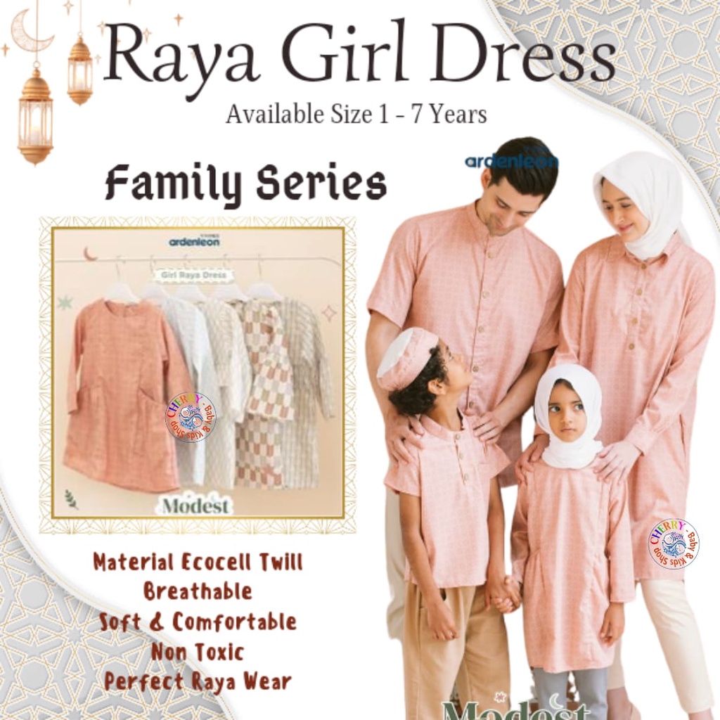 Ardenleon Tunik Raya 1-7 Tahun Girl Raya Dress / Tunik Lebaran Anak Perempuan Bisa Kembar Sekeluarga Pakaian Muslim CBKS