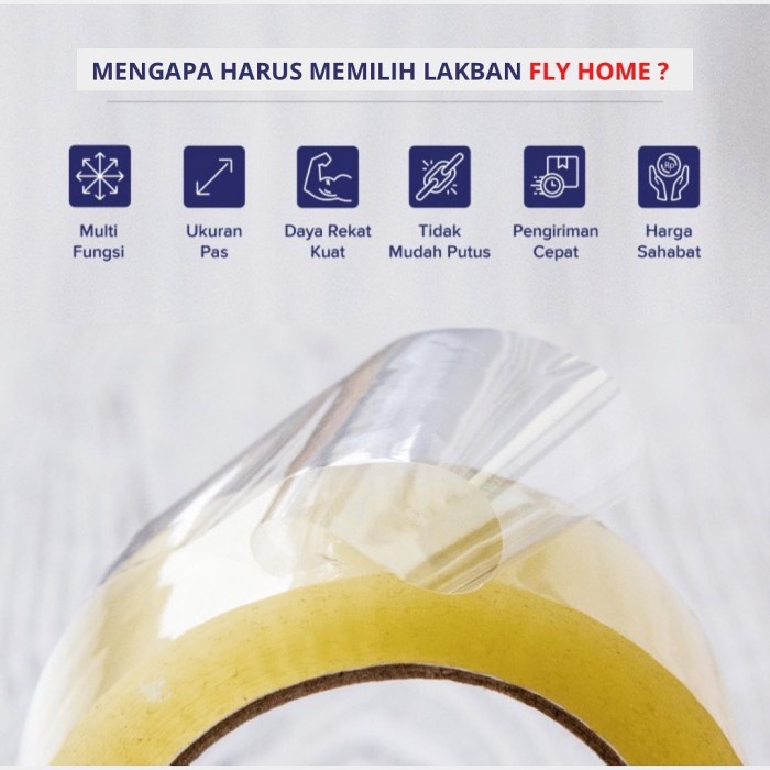 

Terlaris Fly Home Lakban Bening 100 Yard 72Pcs Harga Grosir 72/90/100