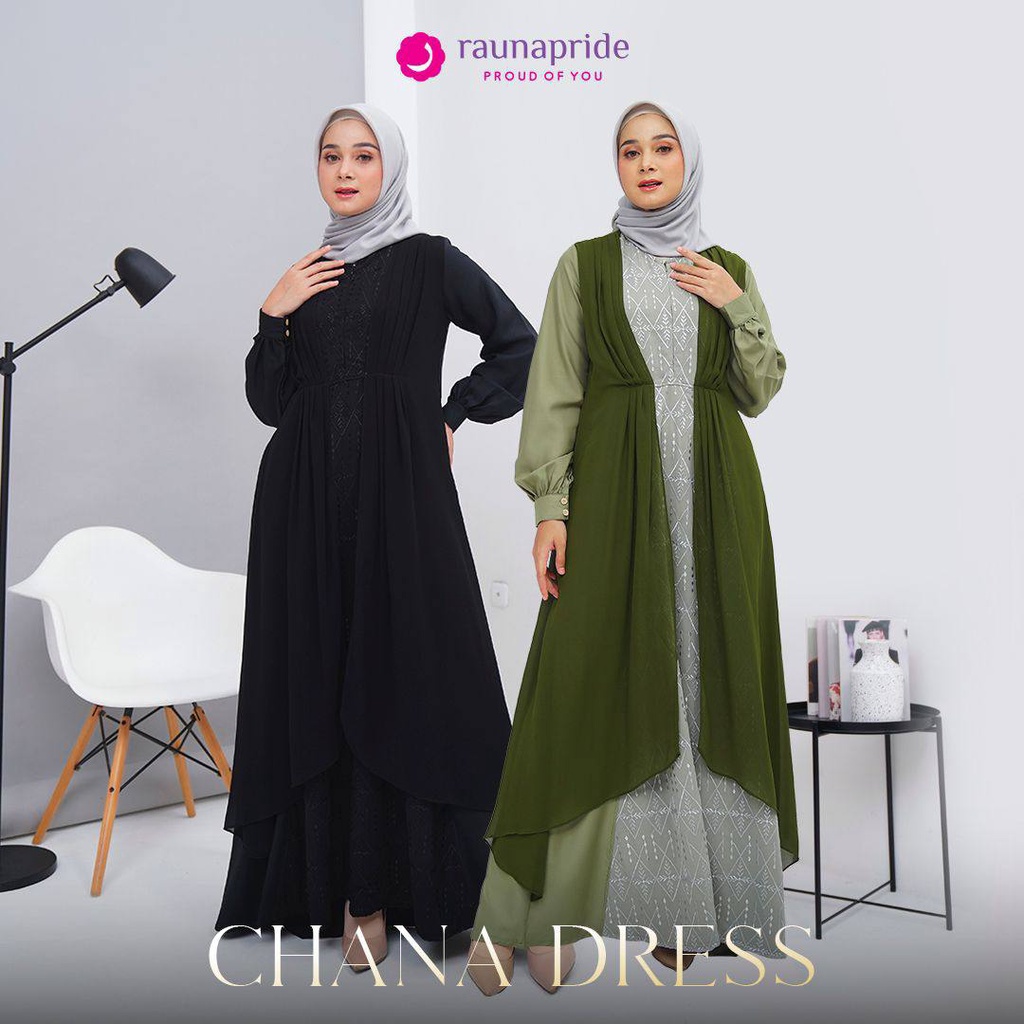 Chana Dress Black &amp; Green / Rauna Fashion Muslim Elegant