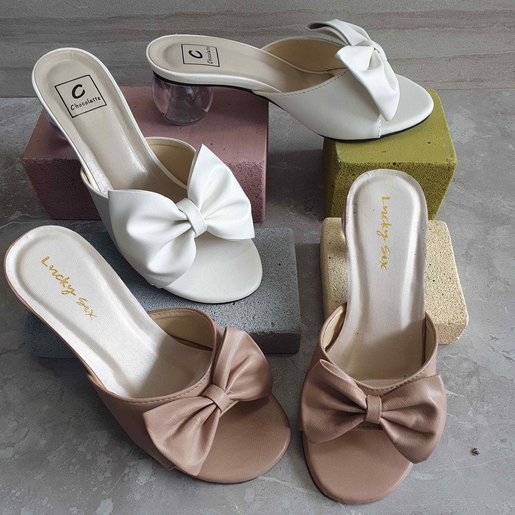 JA20 Sendal Wanita Selop Terbaru Hak Kaca Premium