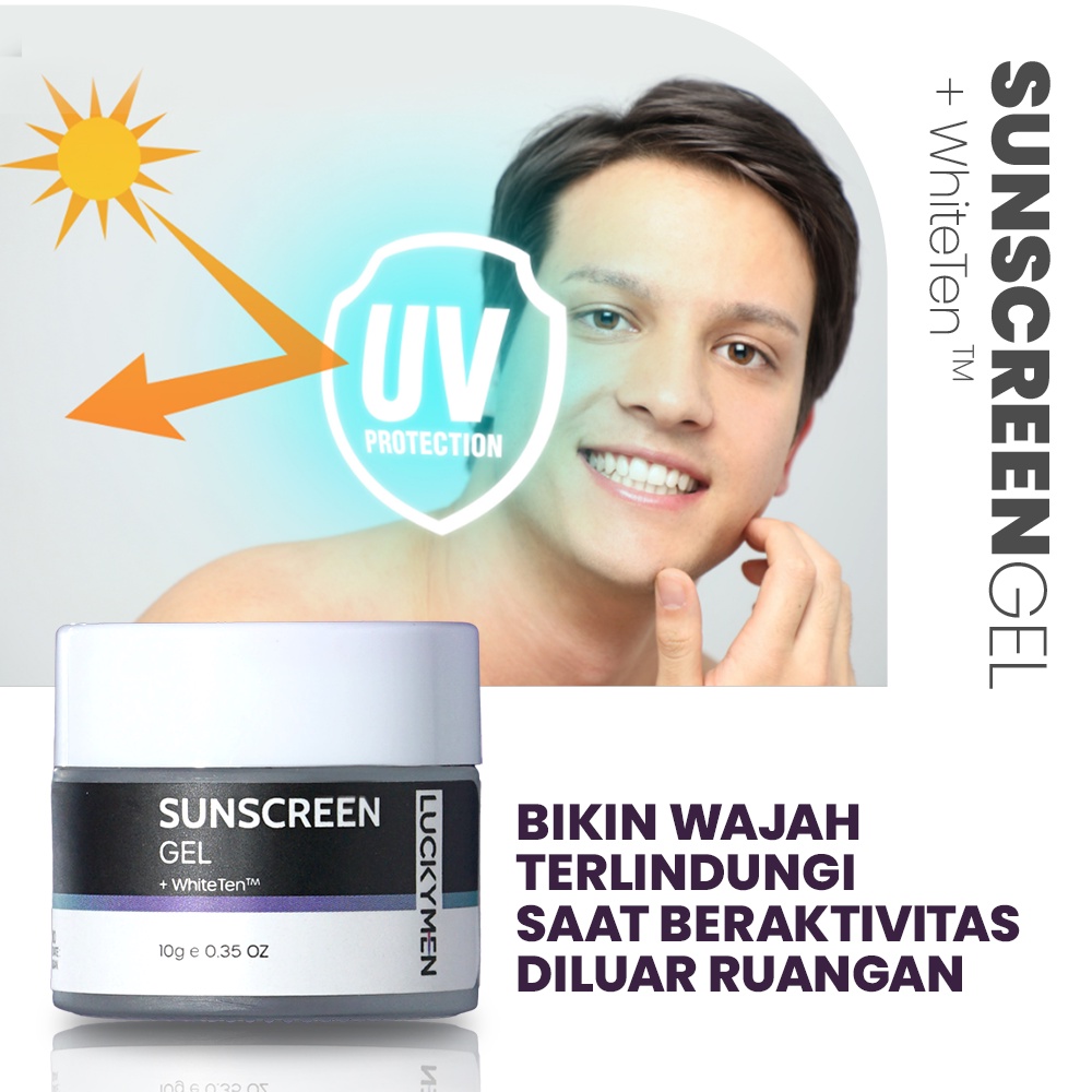 Krim Cream Pencerah pelindung Kulit Wajah dari Sinar UV Matahari Luckymen Sunscreen Gel Tabir Surya Penghilang Jerawat Acne Sunscreen Gel Original BPOM