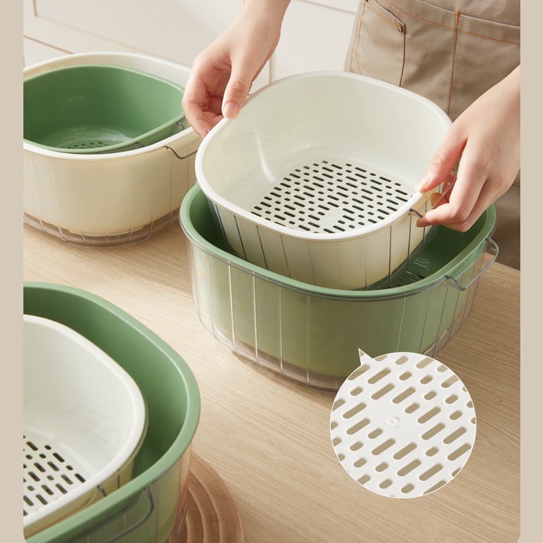 Baskom Pencuci Sayuran Saringan Buah/ Multifunctional Double-layer Vegetable Drain Basket