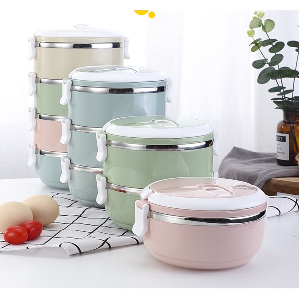 Rantang 4 Susun Warna Kombinasi Bahan Stainless / Lunch Box Plastik/ Lunch Box Lucu/ Rantang Stainless 4susun