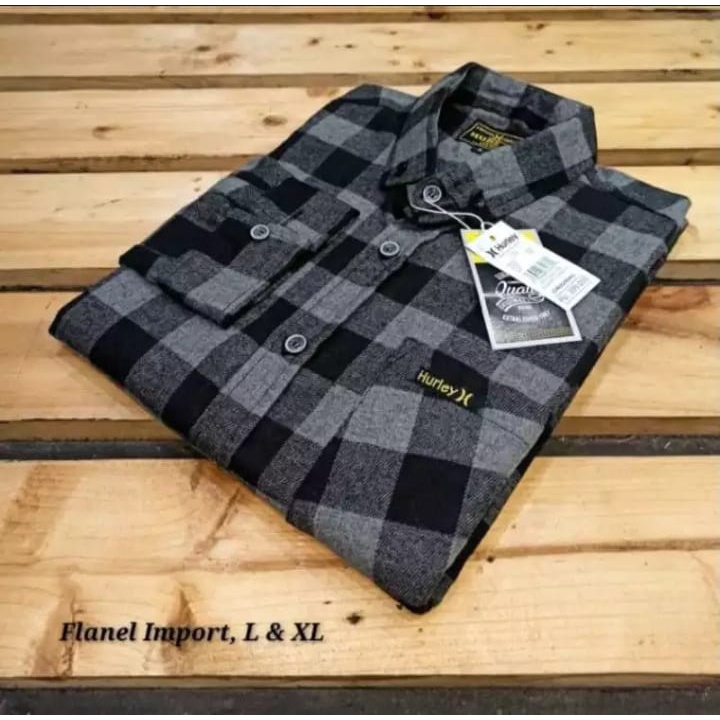 Kemeja Flanel Pria Lengan Panjang Kotak Catur Abu Abu