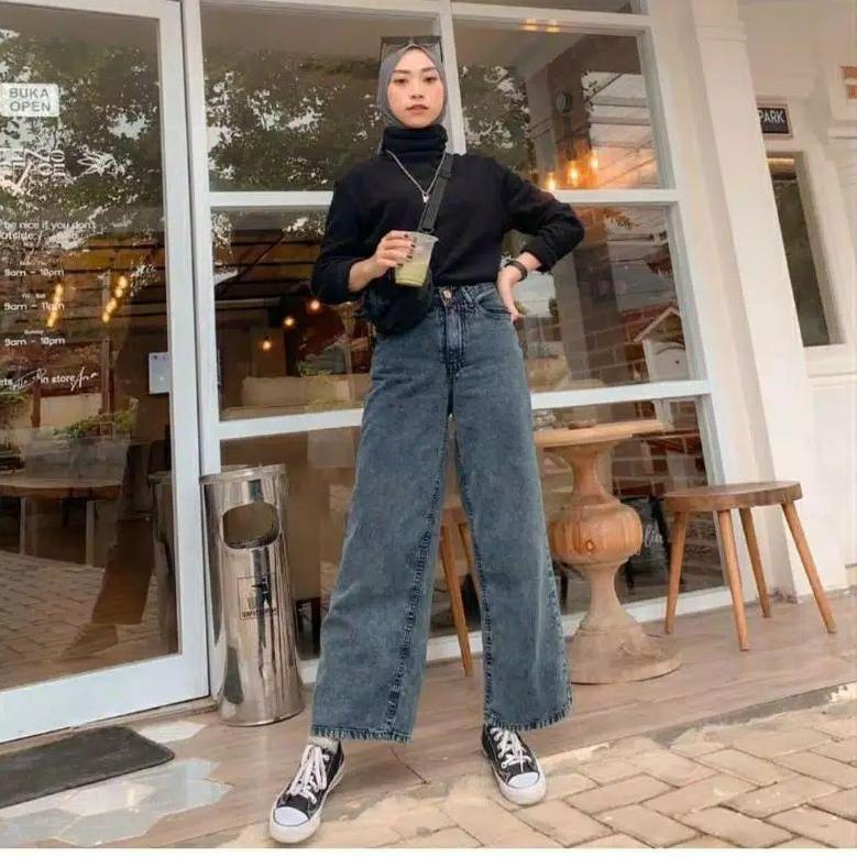 MURAH BANGET PYN - kulot jeans snow black // kulot jeans Highwaist wanita snow black