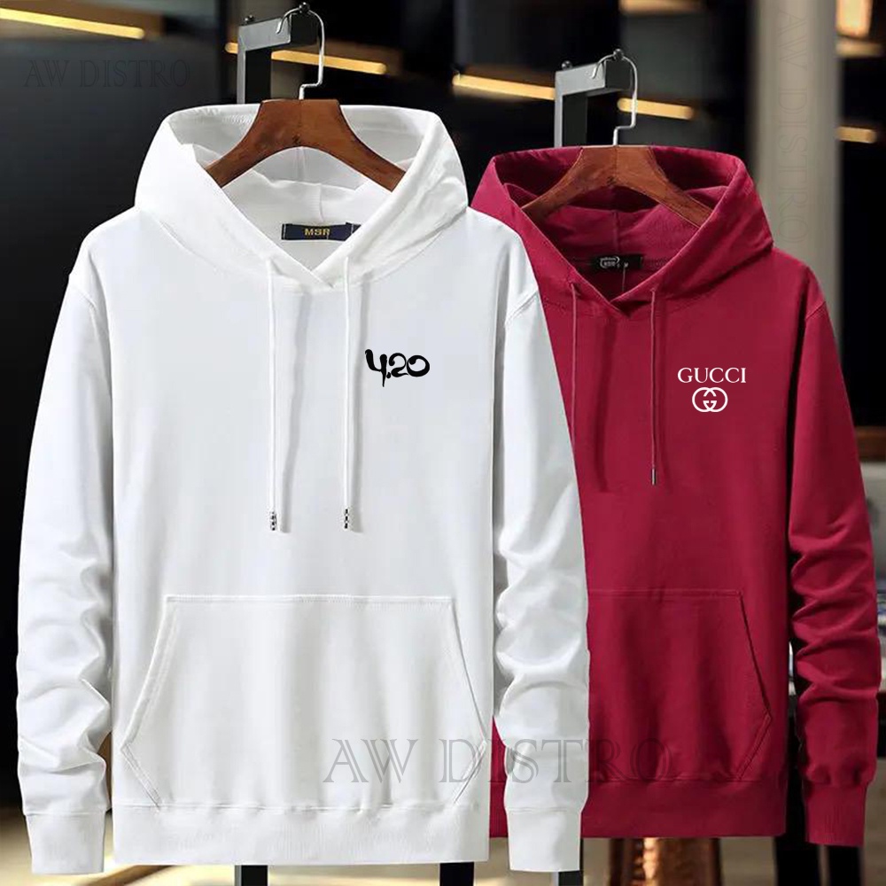 PAKET TERMURAH ( Dapat 2 pics ) Sweater Hoodie 420+Gc Text Black - White Premium Quality