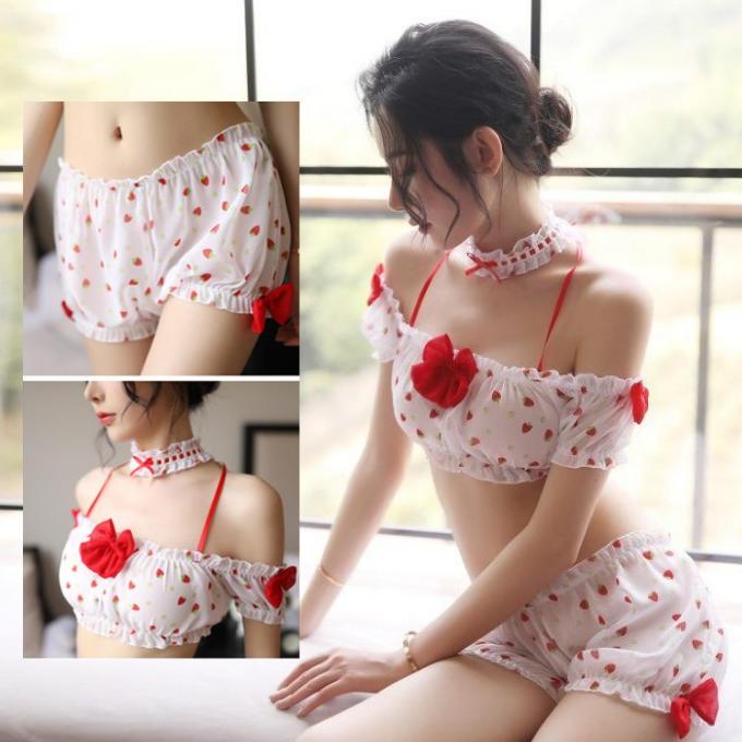 Li-87 Lolita Strawberry Lingerie Baju Tidur Wanita Seksi Cosplay