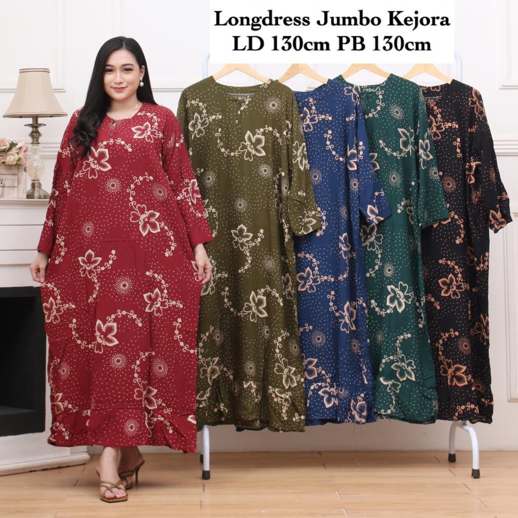 Daster Panjang JUMBO LD 130 Lengan Panjang Longdress Rayon Busui Bahan Adem Harga Grosir Bisa COD