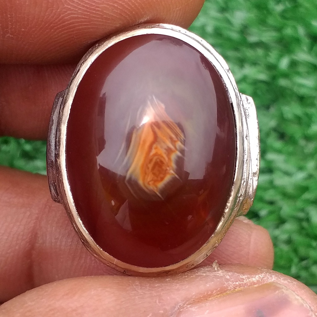 Batu Akik Lawasan Yaman Sawo Kecik Asli Solid Kristal Motif Simbol Unik Dim-22