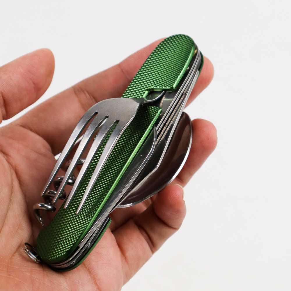 Sendok Garpu Pisau Lipat Foldable Multitool Spoon Fork Stainless Steel - SV3 - Green