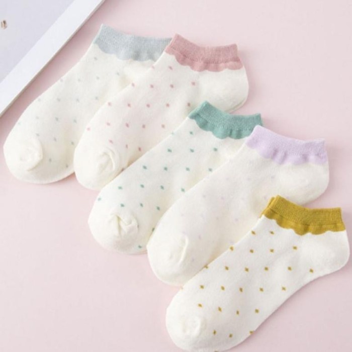 Kaos Kaki LL65 Kaos Kaki Pendek ReMaja Wanita Motif Polkadot
