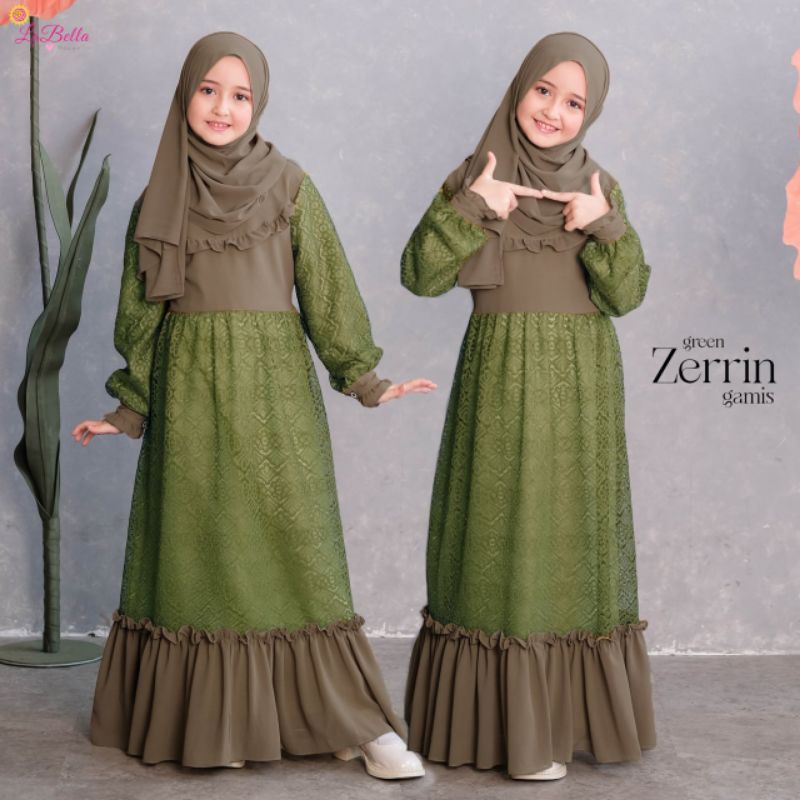 FREE PASHMINA EKSLUSIF GAMIS ANAK ZERRIN LABELLA 5 6 7 8 9 10 11 12 13 TAHUN POLOS PLAIN BROKAT BRUK