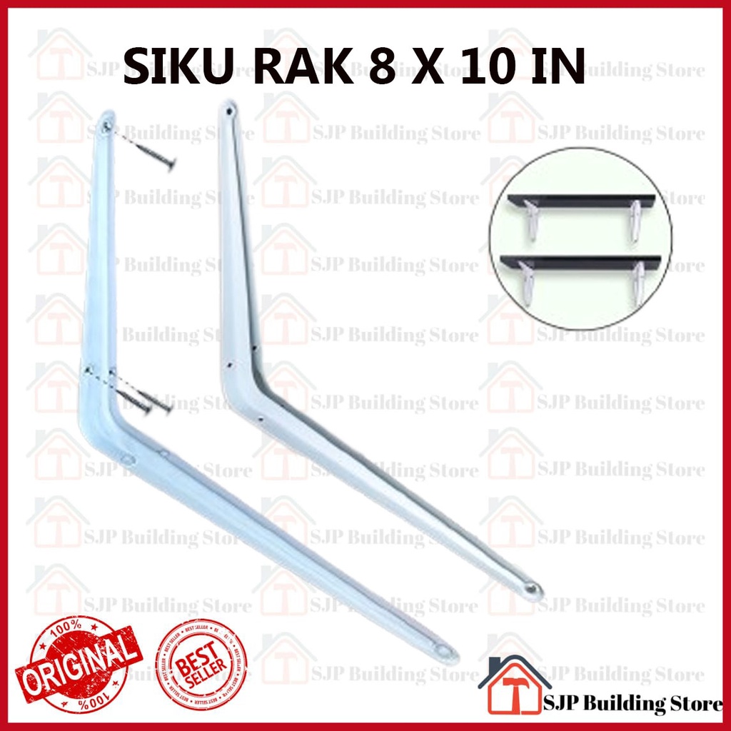 Siku Rak Besi L Putih Uk. 8x10 Inch l Shelf Bracket l Penyangga Ambalan 1 Pcs