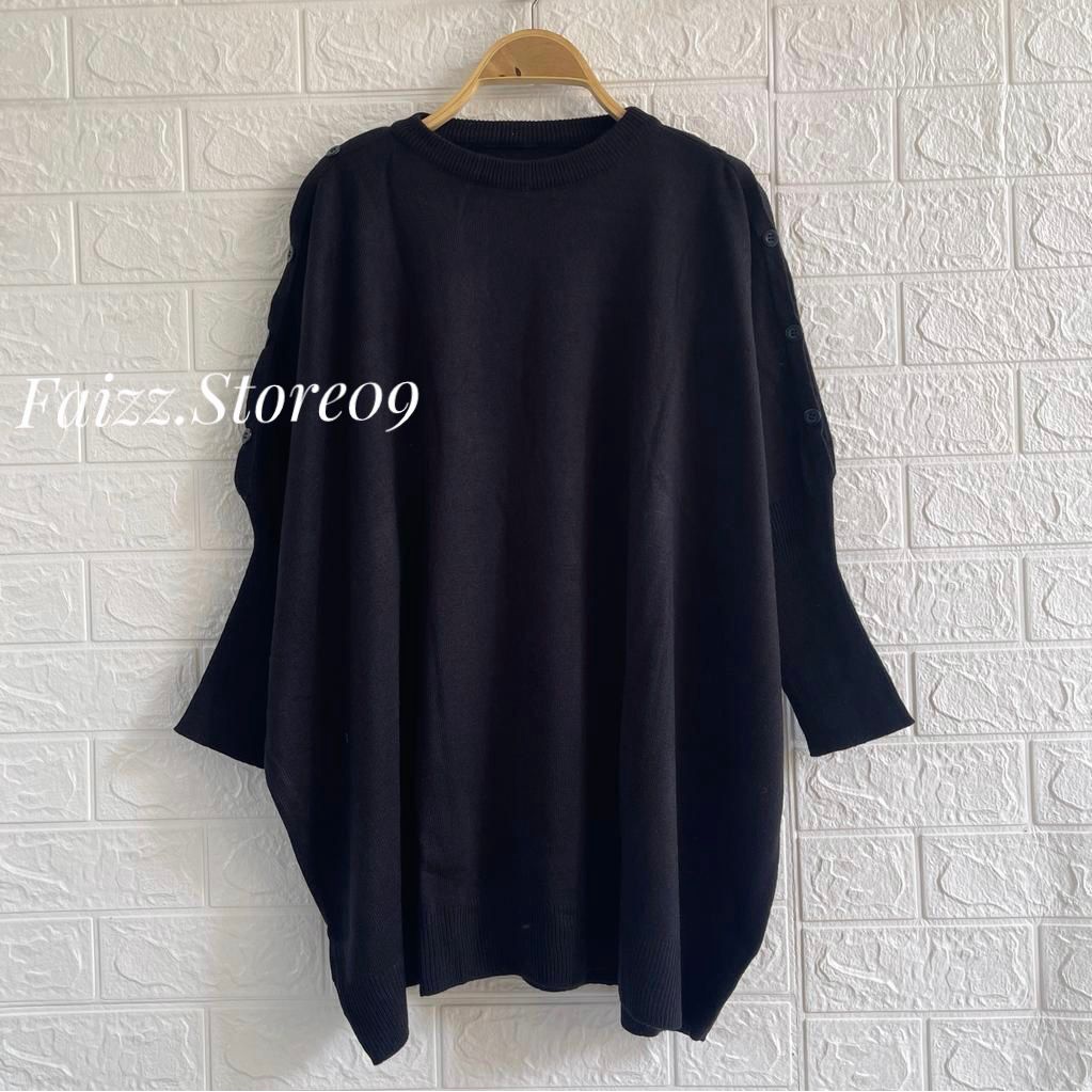 ICHA ATASAN RAJUT OVERSIZE DRESS KALONG RAJUT WANITA MOTIF KANCING DI BAHU TANGAN 3/4 WANITA