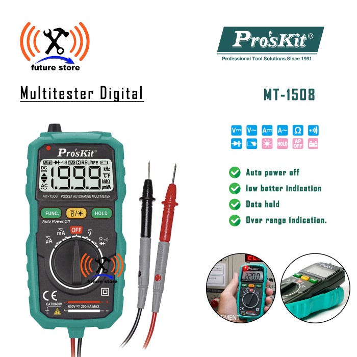 PROSKIT MT-1508 DIGITAL MULTITESTER - POCKET AUTRANGE MULTIMETER - MULTITESTER 600V DIGITAL PROSKIT 