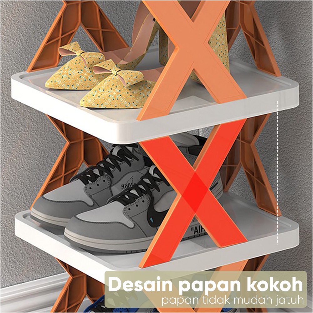 SHENAR,(COD) Rak Sepatu Model Lipat Multi Layer Bahan Plastik Rak Sepatu Zig zag Rak Tanaman Rak Bunga Hiasan Rak Serbaguna Tempat Sepatu Silang Untuk Kamar Mandi TARA 3 LAYER