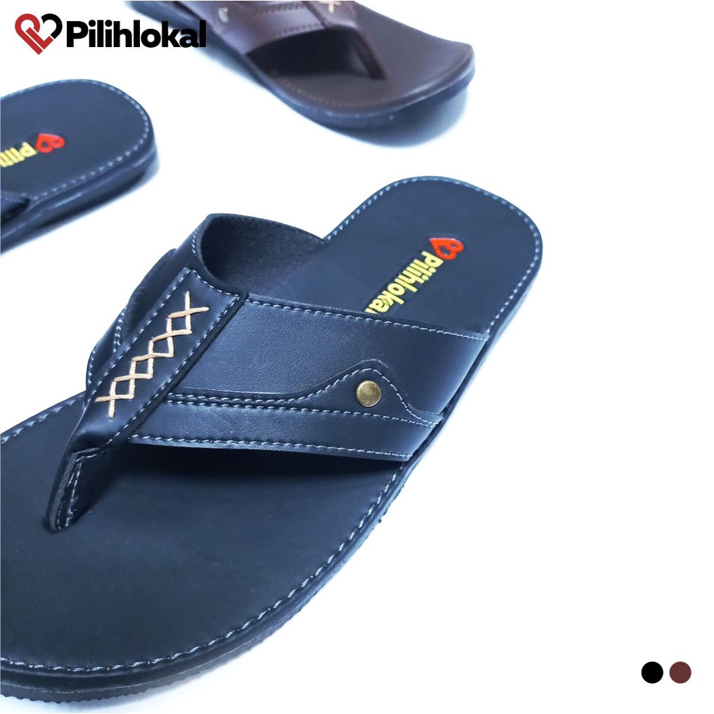 Pilihlokal - Sandal Kulit Pria Dewasa Casual Terbaru 2023 Model Jepit Distro Ukuran Besar Jumbo - Sendal Capit Cowok Remaja Kekinian Bahan Karet Tebal Anti Licin Lentur Murah Terlaris - Alas Kaki Laki Laki Kasual Untuk Undangan Lebaran Warna Hitam Coklat