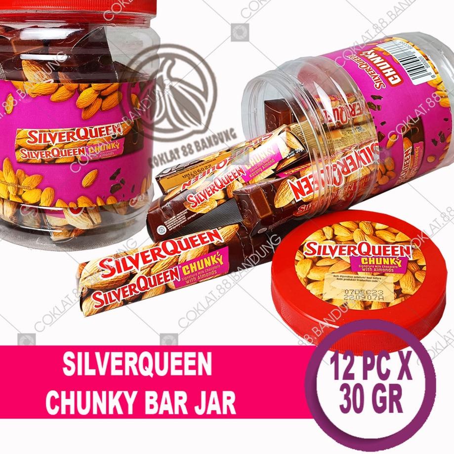 

✷ SilverQueen Chunky Bar Toples Isi 12 pcs X 30 gr Coklat - Cokelat SIlver Queen ChunkyBar Jar 30 gram X 12 Batang Milk Chocolate Cashew Almond BOX ✾